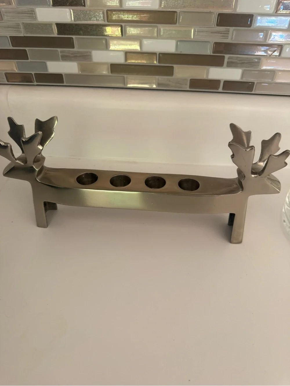 Crate&Barrel Brushed Silver Reindeer Votive Holder